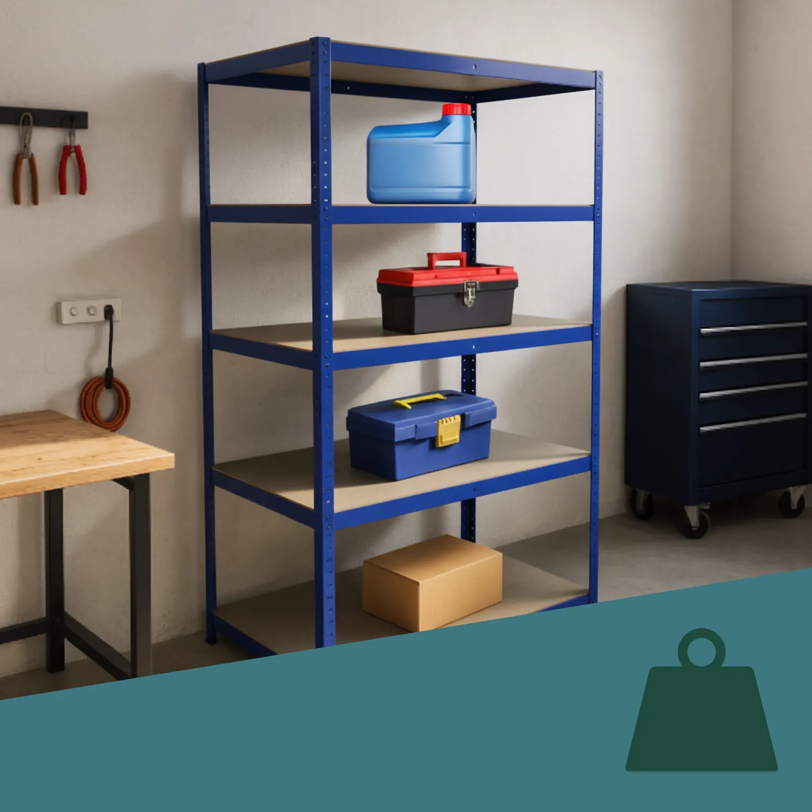 Schwerlastregal mit Kisten in einer Garage